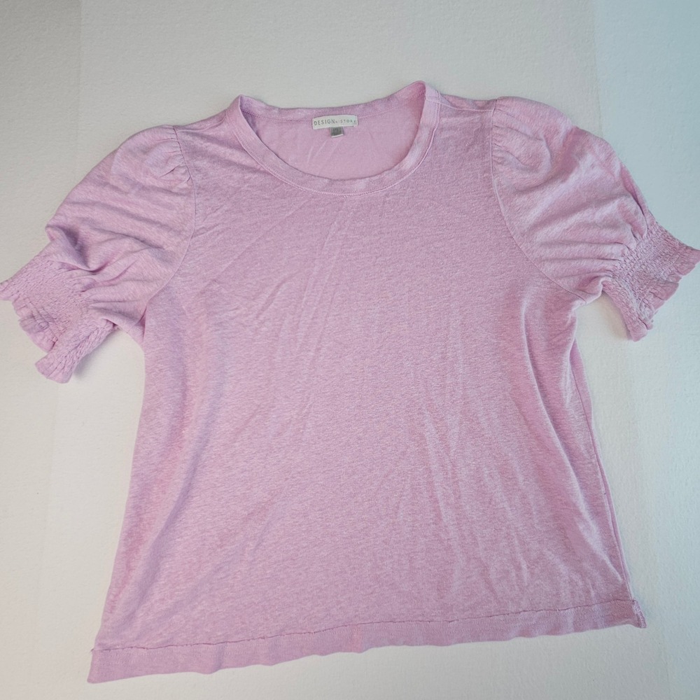 Design History Womens Purple 100% Linen Puff Sleeve Knit Top Petite‎ Large